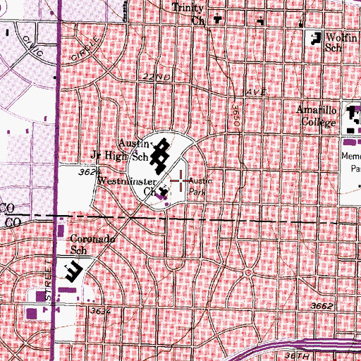 Topographic Map of Austin Park, TX