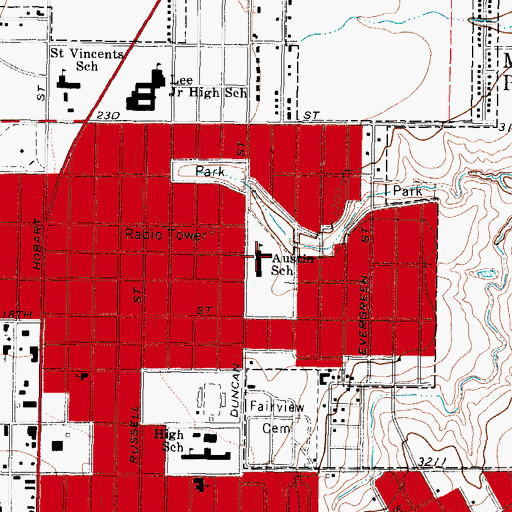 Topographic Map of Austin School, TX