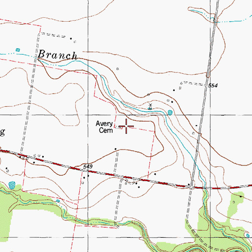 Topographic Map of Avery Cemetery, TX