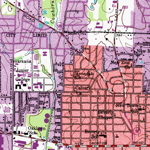 Topographic Map of Avondale Church, TX