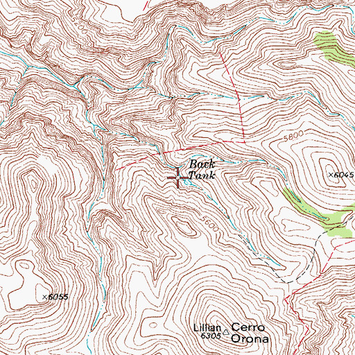 Topographic Map of Back Tank, TX