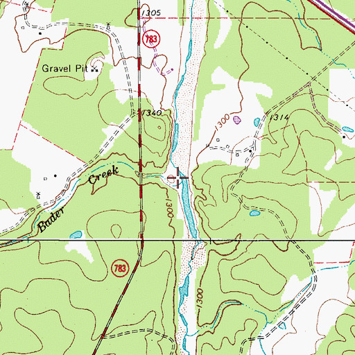 Topographic Map of Bader Creek, TX
