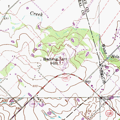 Topographic Map of Bading Hill, TX
