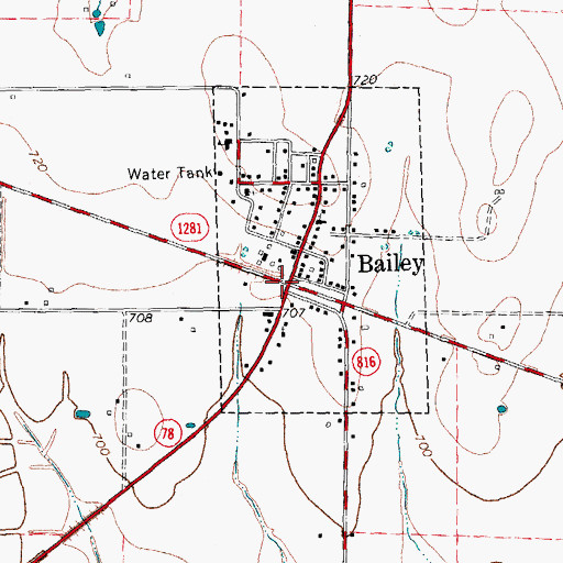 Topographic Map of Bailey, TX