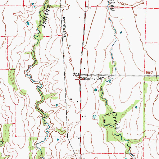 Topographic Map of Bailey Cemetery, TX
