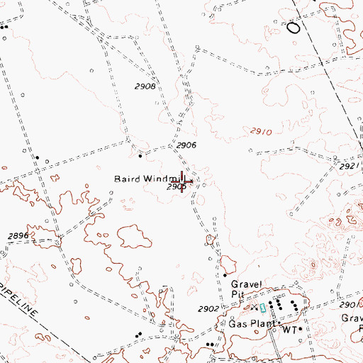 Topographic Map of Baird Windmill, TX