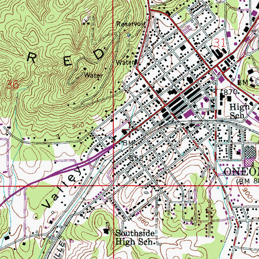 Topographic Map of Oneonta Church of Christ, AL