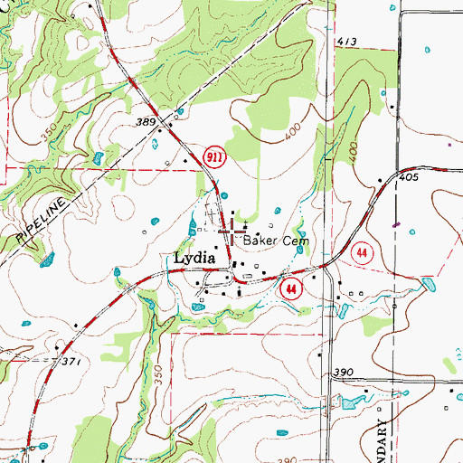 Topographic Map of Baker Cemetery, TX