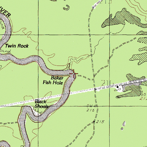 Topographic Map of Baker Fish Hole, TX