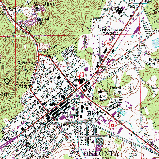 Topographic Map of Oneonta Elementary School, AL