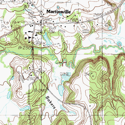 Topographic Map of Bakers Branch, TX