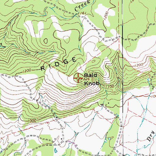 Topographic Map of Bald Knob, TX