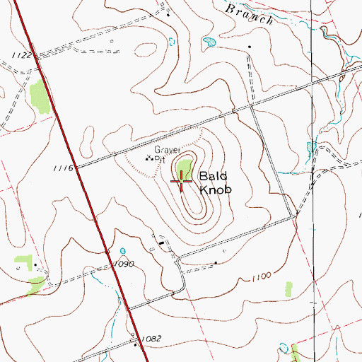 Topographic Map of Bald Knob, TX