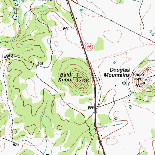 Topographic Map of Bald Knob, TX