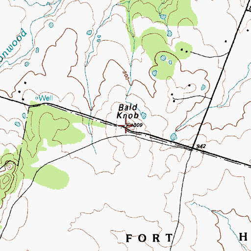 Topographic Map of Bald Knob, TX