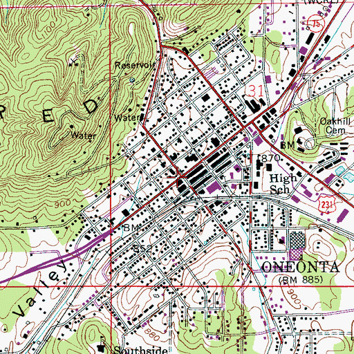Topographic Map of Oneonta Methodist Church, AL