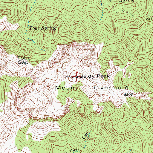 Topographic Map of Baldy Peak, TX