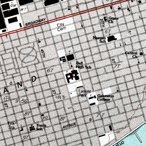Topographic Map of Ball High School, TX