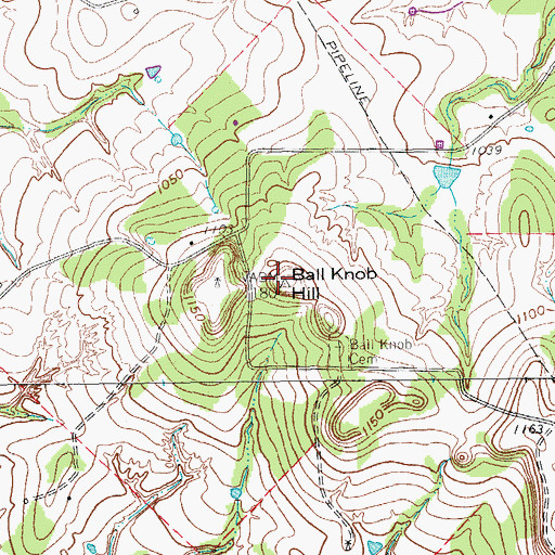 Topographic Map of Ball Knob Hill, TX