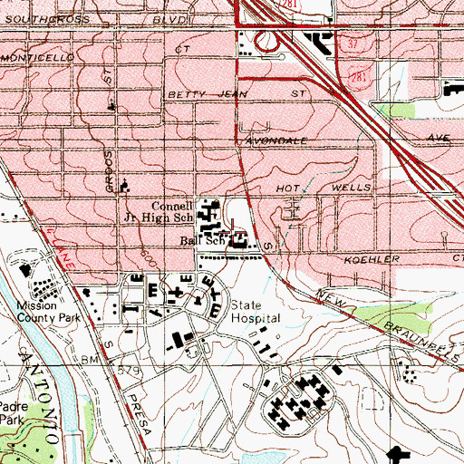 Topographic Map of Ball School, TX