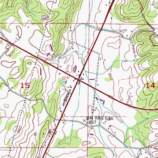 Topographic Map of Rainbow Crossing, AL