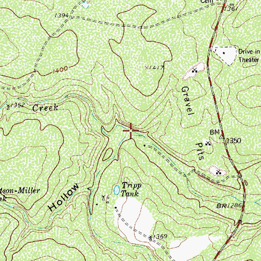 Topographic Map of Bannister Hollow, TX