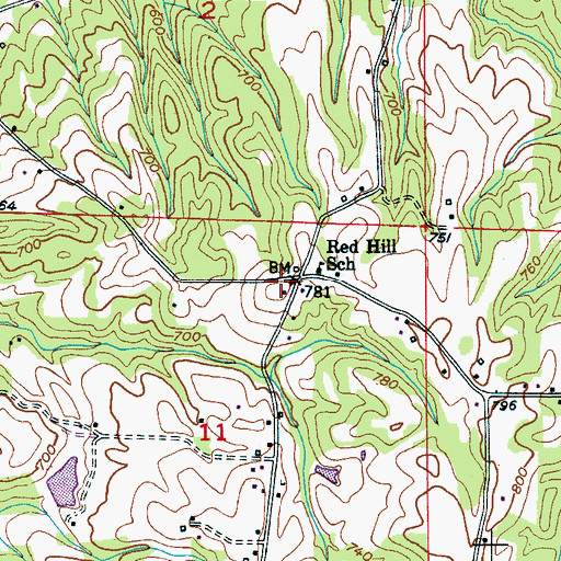 Topographic Map of Red Hill, AL