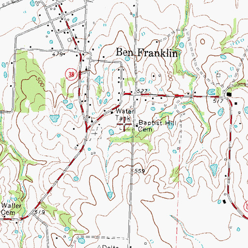 Topographic Map of Baptist Hill Cemetery, TX