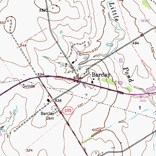 Topographic Map of Barclay, TX