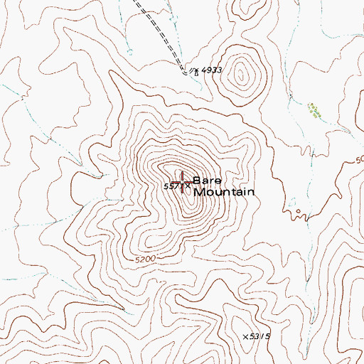 Topographic Map of Bare Mountain, TX