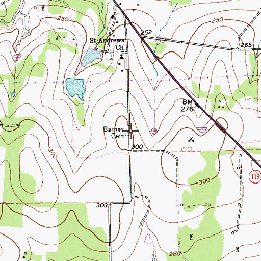 Topographic Map of Barnes Cemetery, TX