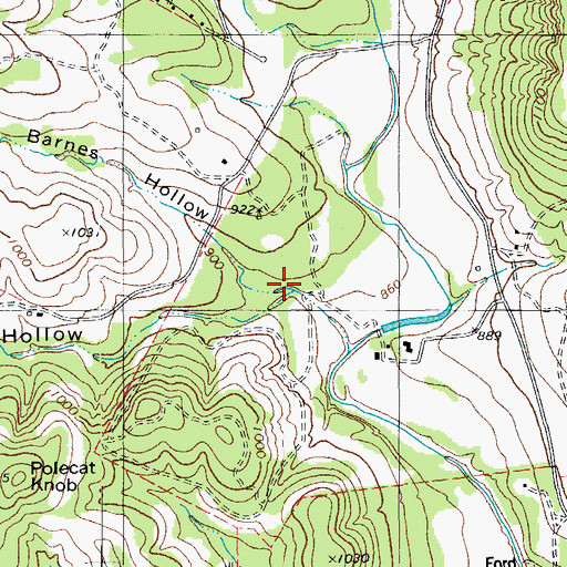 Topographic Map of Barnes Hollow, TX