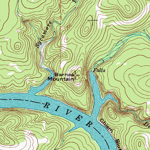 Topographic Map of Barnes Mountain, TX