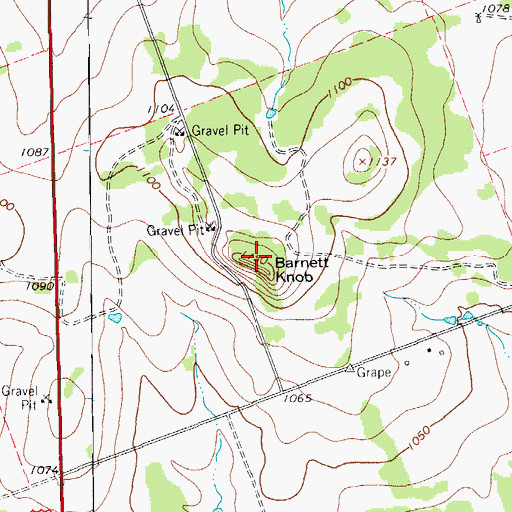 Topographic Map of Barnett Knob, TX