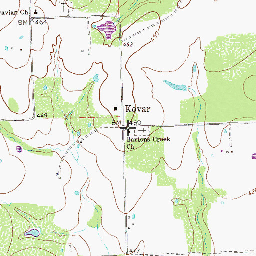 Topographic Map of Bartons Creek Church, TX