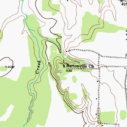 Topographic Map of Bartonville Church, TX