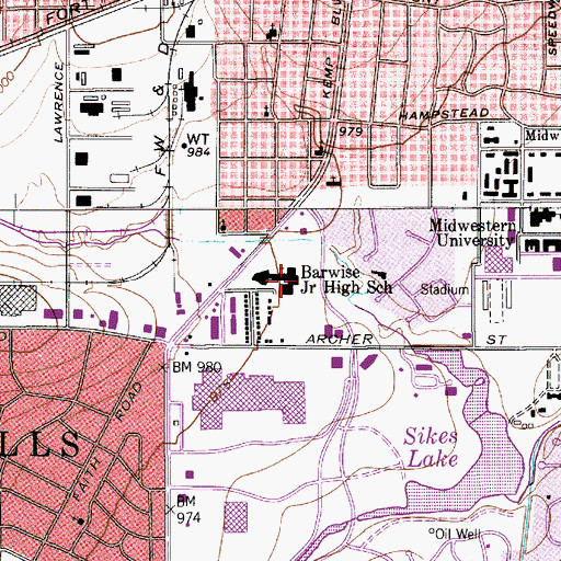 Topographic Map of Barwise Junior High School, TX