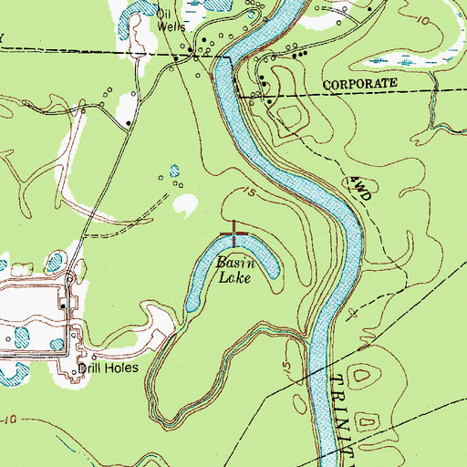 Topographic Map of Basin Lake, TX