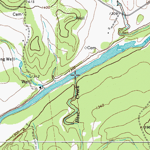 Topographic Map of Bast Creek, TX