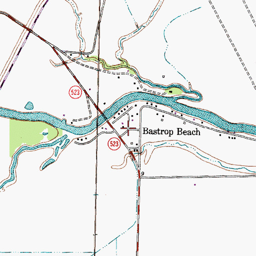 Topographic Map of Bastrop Beach, TX