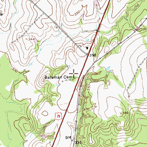 Topographic Map of Bateman Cemetery, TX