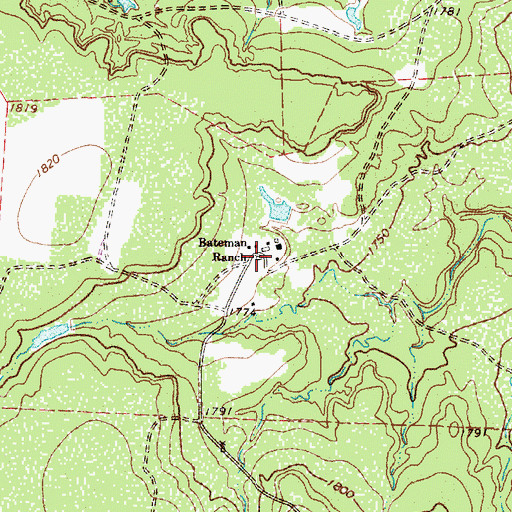 Topographic Map of Bateman Ranch, TX