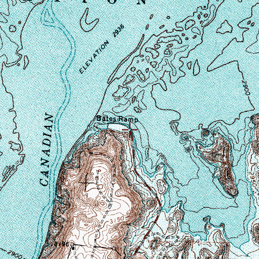 Topographic Map of Bates Ramp, TX