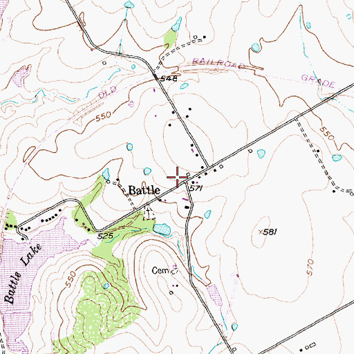 Topographic Map of Battle, TX