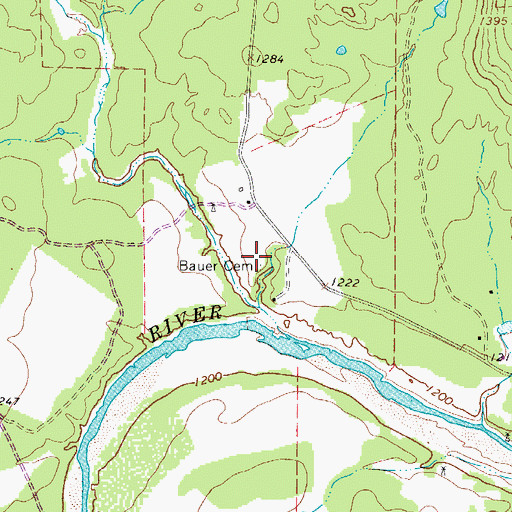 Topographic Map of Bauer Cemetery, TX