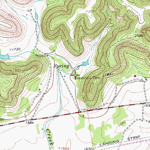 Topographic Map of Bauerlein Cemetery, TX