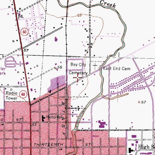 Topographic Map of Bay City Cemetery, TX