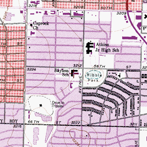 Topographic Map of Bayless School, TX