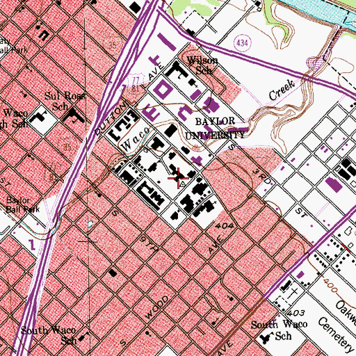 Topographic Map of Baylor University, TX