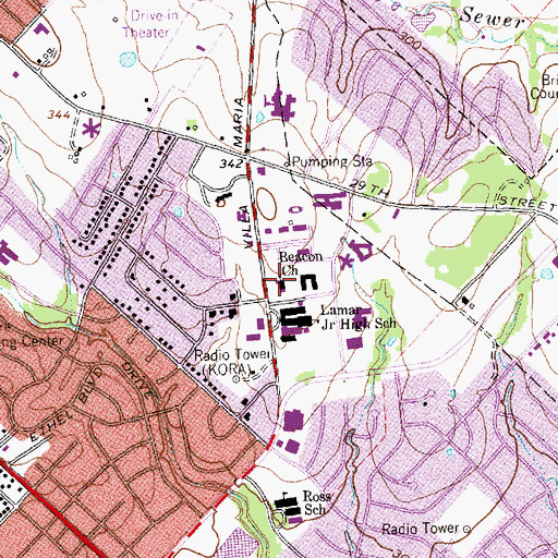 Topographic Map of Beacon Church, TX